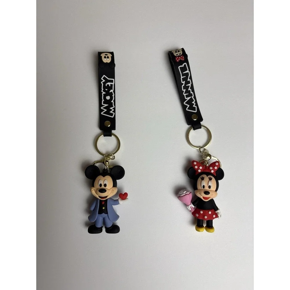 Disney Mickey & Minnie Mouse Keychain Set Strap PVC Charm Key Ring Lot    A6